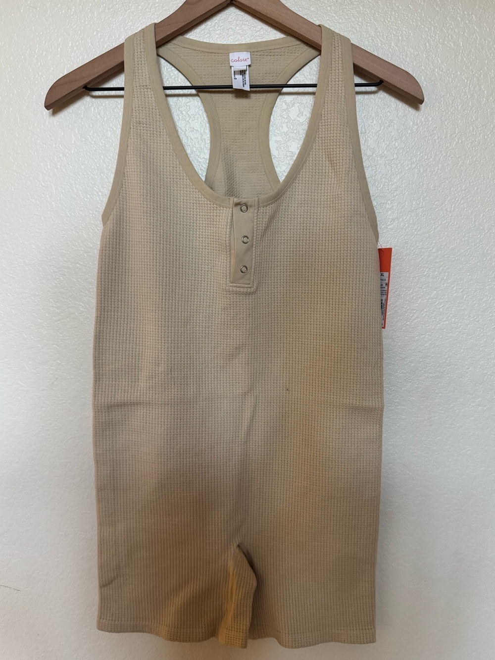 Colsie Tan Waffle-Knit Racerback Romper